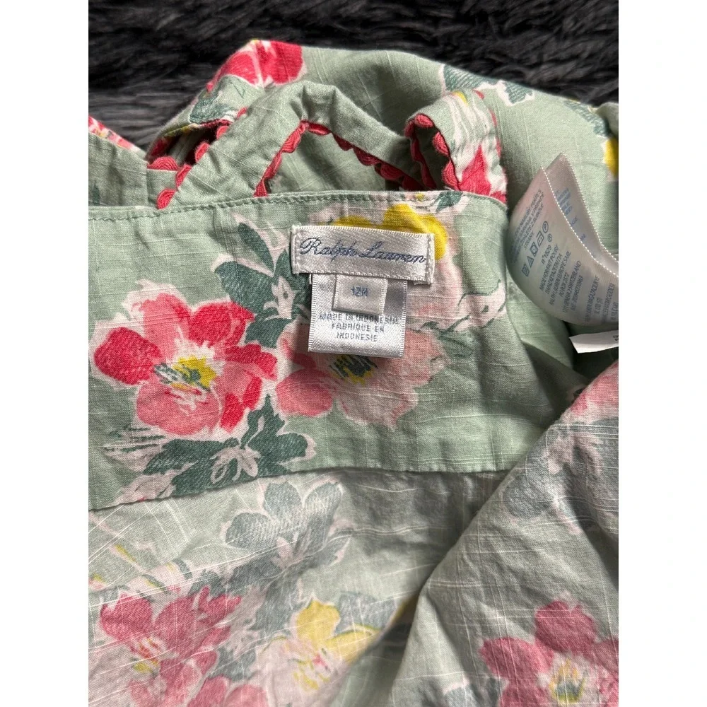 Ralph Lauren Floral Dress Red Buttons Pockets Sundress Girl's Size‎ 12 Months